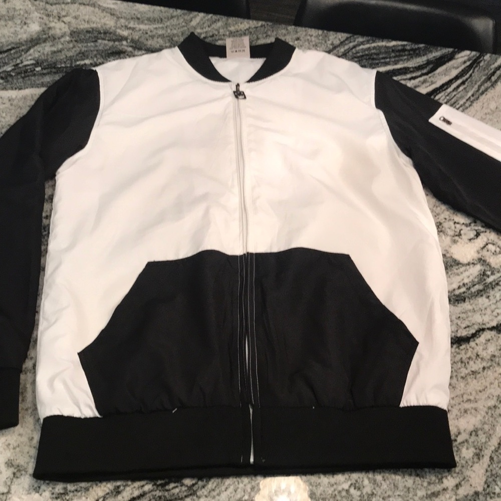 Men’s black and white bomber